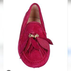 TOD'S | Gommino Suede Driving Loafers feathers tassels Magenta Pink Sz 40